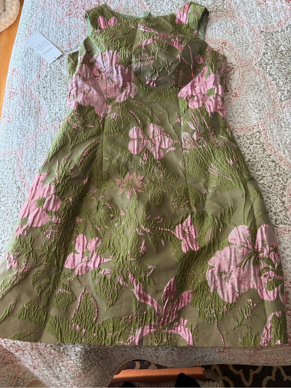 Olive Green & Pink Floral Mini Dress